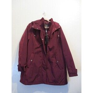 HFX Womens Sz XL Hooded Rain Jacket Trench Coat Water Wind Resistant Burgundy